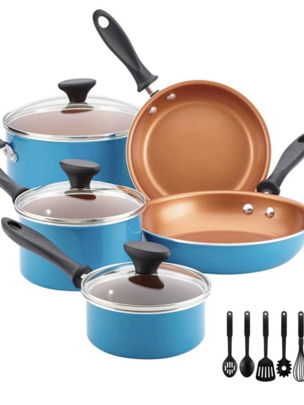 Farberware Pro 14pc Copper Ceramic Nonstick Cookware Set with Prestige Tools